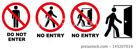 No Entry Sign for Construction Sites and Facility Management: Entry Prohibited to Doors, Pedestrians, and Authorized Personnel Only. 143207019
