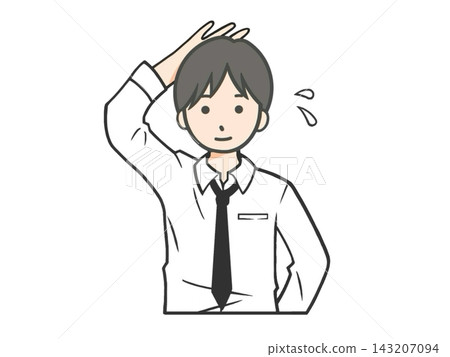An illustration of a young office worker who is embarrassed about his failure. An illustration of a young office worker who is embarrassed about his failure. 143207094