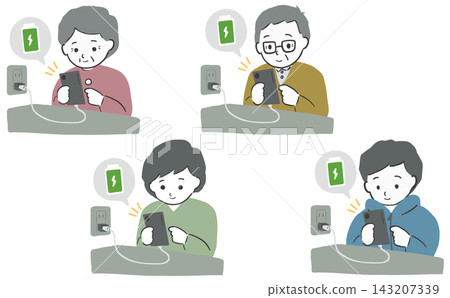 A set of people charging their smartphones from an electrical outlet. A set of people charging their smartphones from an electrical outlet. 143207339