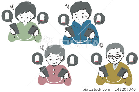 A set of people who are troubled by their smartphone and mobile battery running out of charge. A set of people who are troubled by their smartphone and mobile battery running out of charge. 143207346