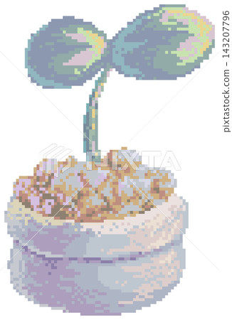 Tree sapling in bag in pixel art Tree sapling in bag in pixel art 143207796