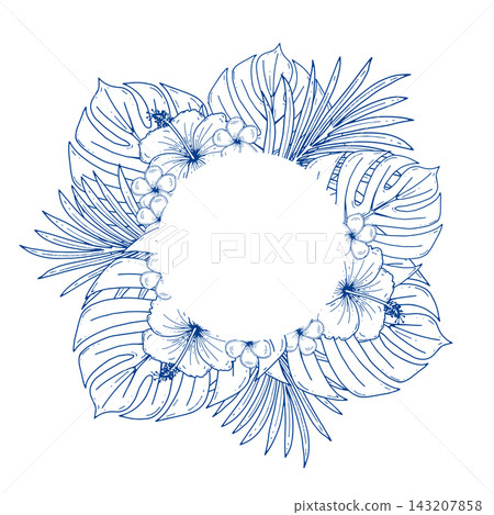Tropical Hibiscus and Monstera Floral Frame Tropical Hibiscus and Monstera Floral Frame 143207858