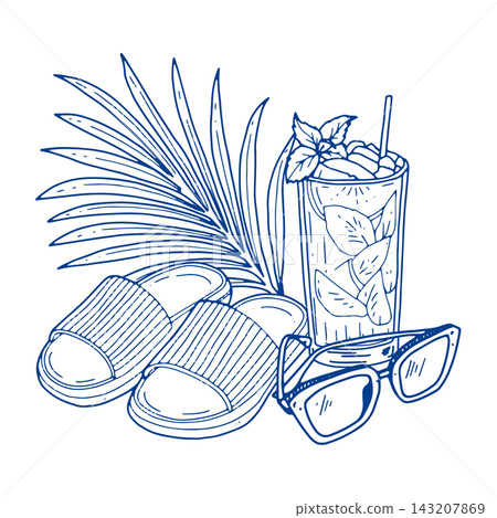 Tropical Beach Accessories with Drink 143207869