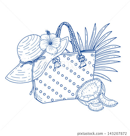 Tropical Beach Accessories Blue Line Art Tropical Beach Accessories Blue Line Art 143207872