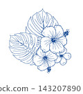 Tropical Leaves and Hibiscus Flowers 143207890