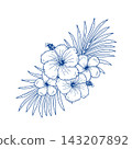 Tropical Hibiscus and Palm Leaves 143207892