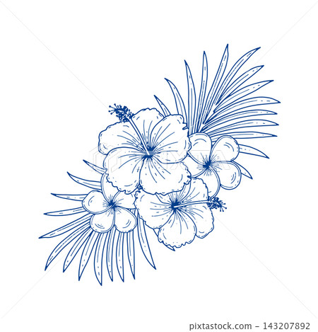Tropical Hibiscus and Palm Leaves Tropical Hibiscus and Palm Leaves 143207892