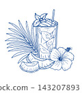 Tropical Cocktail with Hibiscus and Coconut 143207893