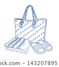 Beach Tote Bag Towel Sandals Blue Line Art 143207895