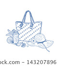Beach Vacation Accessories Blue Line Art 143207896