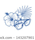 Tropical Flowers Palm Leaves and Sunglasses 143207901