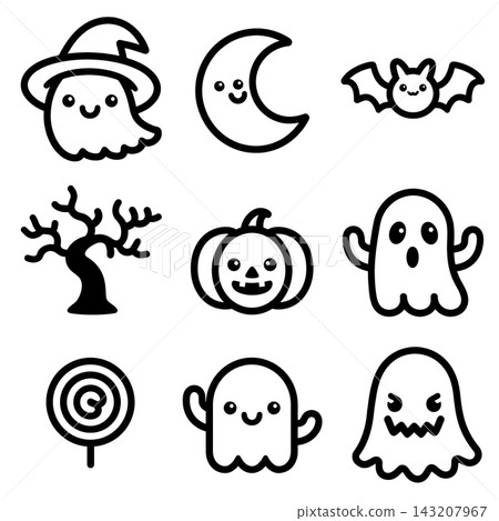 Cute happy ghost outline lineart isolated layered coloring book page artwork Cute happy ghost outline lineart isolated layered coloring book page artwork 143207967
