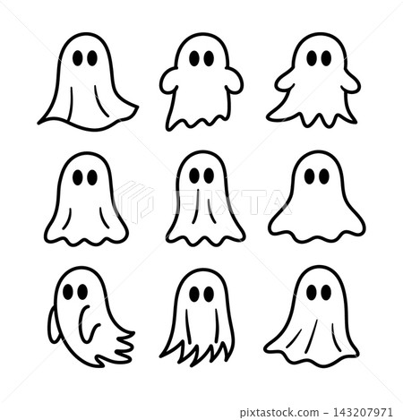 Cute spook ghost outline character lineart coloring book isolated separated layered page 143207971