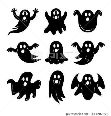 Ghost outline lineart isolated silhouette set for spooky coloring layered page Ghost outline lineart isolated silhouette set for spooky coloring layered page 143207972