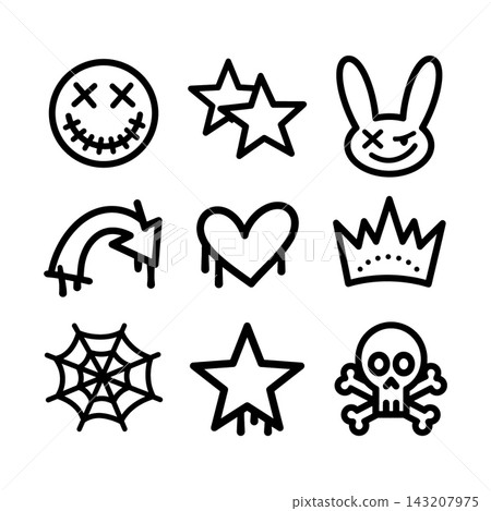 Graffiti icon set lineart outline isolated layered separated coloring for playful mood Graffiti icon set lineart outline isolated layered separated coloring for playful mood 143207975