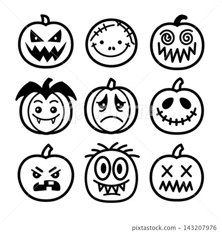 Halloween pumpkin isolated lineart coloring outline layered scary sad creepy Halloween pumpkin isolated lineart coloring outline layered scary sad creepy 143207976