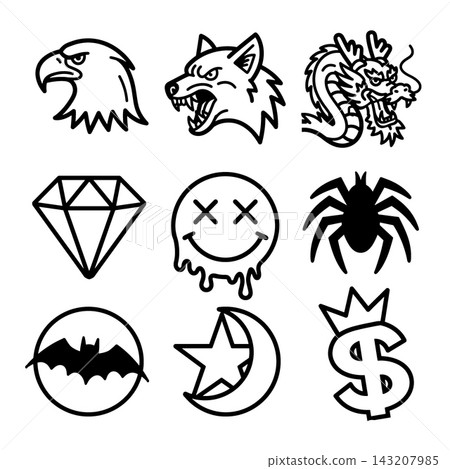 Isolated lineart outline set for coloring layered page with angry eagle wolf dragon Isolated lineart outline set for coloring layered page with angry eagle wolf dragon 143207985