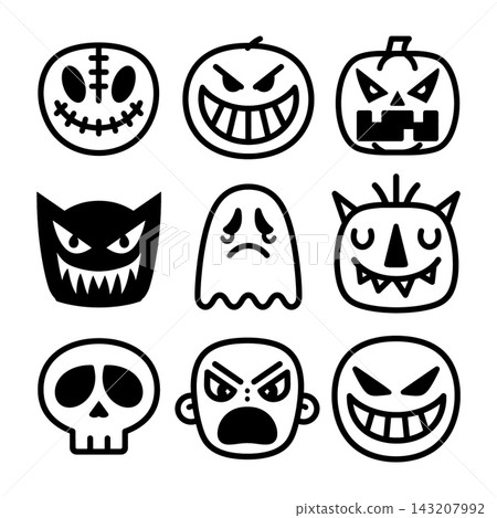 Scary halloween face isolated lineart coloring set separated layered outline spooky expression 143207992