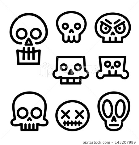 Scary skull set for coloring isolated separated layered lineart outline icon Scary skull set for coloring isolated separated layered lineart outline icon 143207999