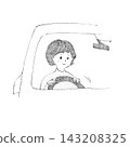 An illustration of a woman driving a car with a smile. 143208325