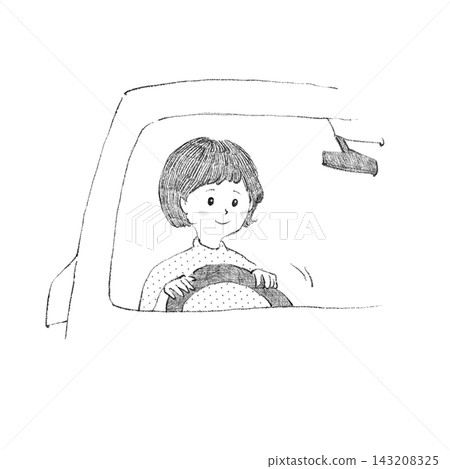 An illustration of a woman driving a car with a smile. An illustration of a woman driving a car with a smile. 143208325