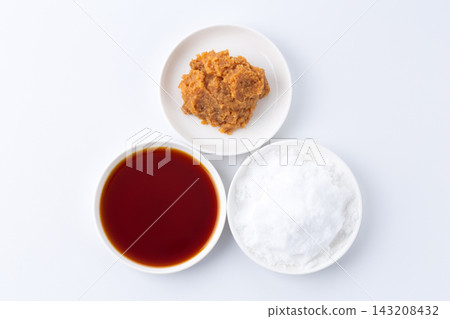 Miso, soy sauce, salt Miso, soy sauce, salt 143208432