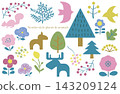 A set of colorful plant and animal illustrations in a Nordic style. A set of colorful plant and animal illustrations in a Nordic style. 143209124
