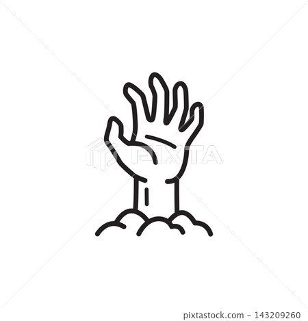 Simple outline icon of a undead zombie hand reaching up out of the earth. 143209260