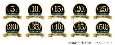 Premium Anniversary Badge Icon Set (5th to 50th Anniversary) Gold Anniversary Design 143209592