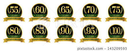 Premium Anniversary Badge Icon Set (55th to 100th Anniversary) Gold Anniversary Design 143209593