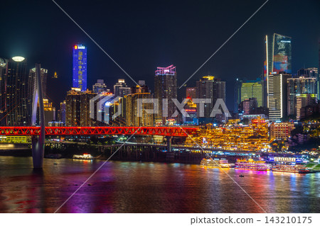 Hongyadong and the cluster of skyscrapers in the night view of Chongqing, China Hongyadong and the cluster of skyscrapers in the night view of Chongqing, China 143210175
