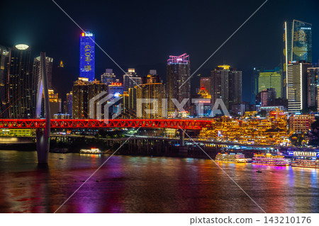Hongyadong and the cluster of skyscrapers in the night view of Chongqing, China Hongyadong and the cluster of skyscrapers in the night view of Chongqing, China 143210176