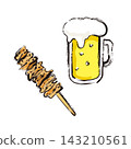 Illustration of draft beer and grilled chicken skin skewers 143210561