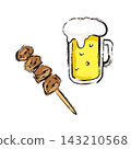 Illustration of draft beer and grilled chicken heart skewers 143210568