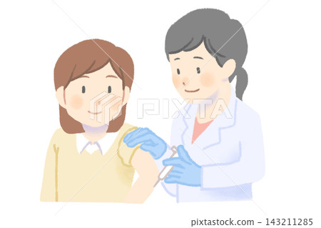 一名女子正在接受身穿白大褂的女醫生的注射。 一名女子正在接受身穿白大褂的女醫生的注射。 143211285