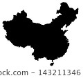 Black silhouette map of the People's Republic of China 143211346