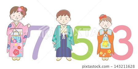 身著和服的孩子們慶祝七五三節(日本傳統的兒童成年禮)-橫幅 身著和服的孩子們慶祝七五三節(日本傳統的兒童成年禮)-橫幅 143211628