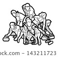 Curling Sport Team Group of Male and Female Players Action Cartoon Graphic Vector 143211723