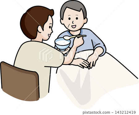 A man assisting another man with eating 143212419