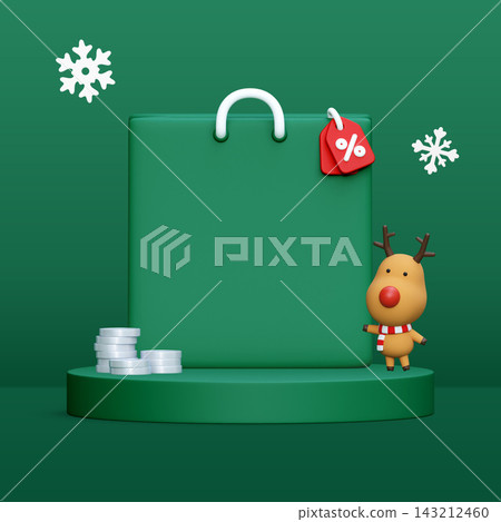 3D Christmas Sale Background Banner Template with Copy Space Reindeer Deer Shopping Bag 3D Christmas Sale Background Banner Template with Copy Space Reindeer Deer Shopping Bag 143212460
