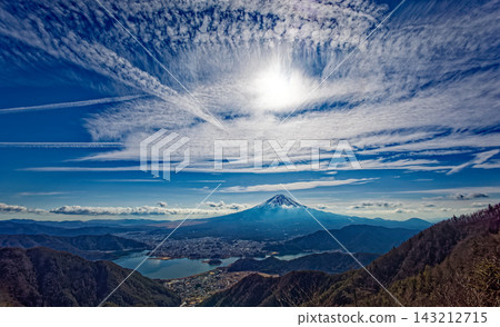Mount Fuji and Lake Kawaguchi as seen from the Shindo Pass Observation Deck Mount Fuji and Lake Kawaguchi as seen from the Shindo Pass Observation Deck 143212715