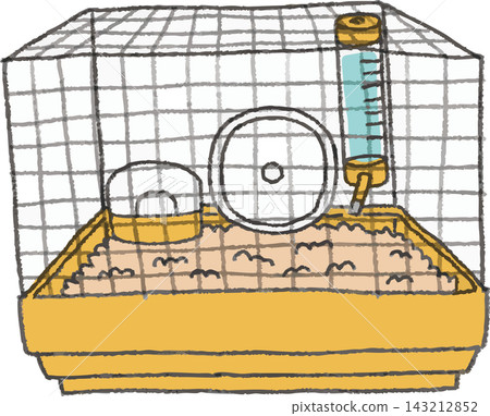 Full-color illustration of a small animal cage, hand-drawn style (pet supplies, cage, hamster, material) Full-color illustration of a small animal cage, hand-drawn style (pet supplies, cage, hamster, material) 143212852