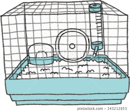 Two-color illustration of a small animal cage, hand-drawn style (pet supplies, cage, hamster, material) Two-color illustration of a small animal cage, hand-drawn style (pet supplies, cage, hamster, material) 143212853
