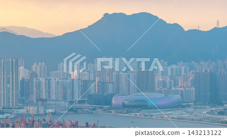 Hong Kong Sept 5 2026 Kai Tak Sports Park against majestic Lion Rock Hong Kong Sept 5 2026 Kai Tak Sports Park against majestic Lion Rock 143213122
