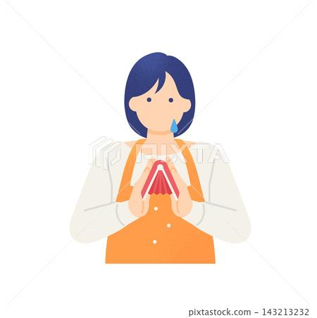 A housewife turns her wallet inside out and laments its emptiness. An illustration of the upper body of a woman who is troubled by having no money. A housewife turns her wallet inside out and laments its emptiness. An illustration of the upper body of a woman who is troubled by having no money. 143213232