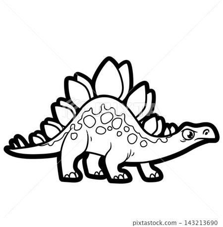 Cartoon stegosaurus with a crest on its back and spines on its tail outline for coloring on a white background Cartoon stegosaurus with a crest on its back and spines on its tail outline for coloring on a white background 143213690