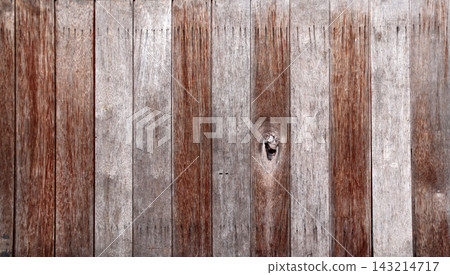 Texture of old wooden board of brown color. Horizontal or vertical background with weathered retro wood planks. Wall with pine boards trim. Texture of an aged wooden panels, its hue a deep brown 143214717