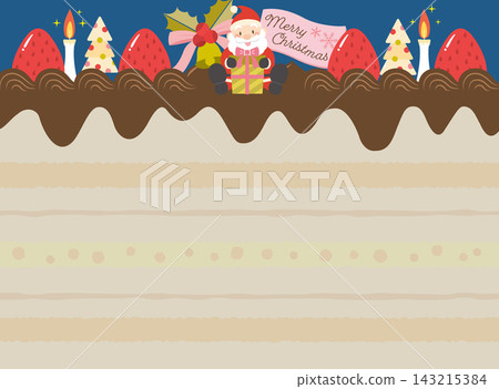 A frame featuring Santa Claus and a cross-section of a Christmas cake. A frame featuring Santa Claus and a cross-section of a Christmas cake. 143215384