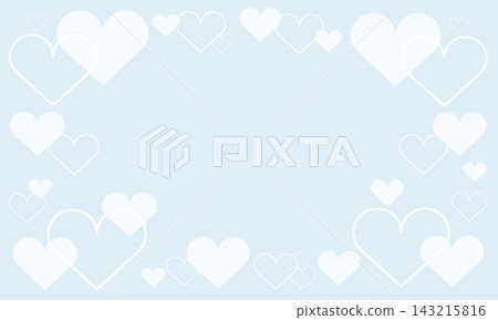 A white line drawing heart frame with a light blue background. 143215816