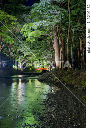 The Ichinomiya River and red bridge surrounded by fresh greenery at Oguni Shrine, the Ichinomiya (first-ranked shrine) of Totomi Province in Mori Town (Shizuoka Prefecture) The Ichinomiya River and red bridge surrounded by fresh greenery at Oguni Shrine, the Ichinomiya (first-ranked shrine) of Totomi Province in Mori Town (Shizuoka Prefecture) 143216482
